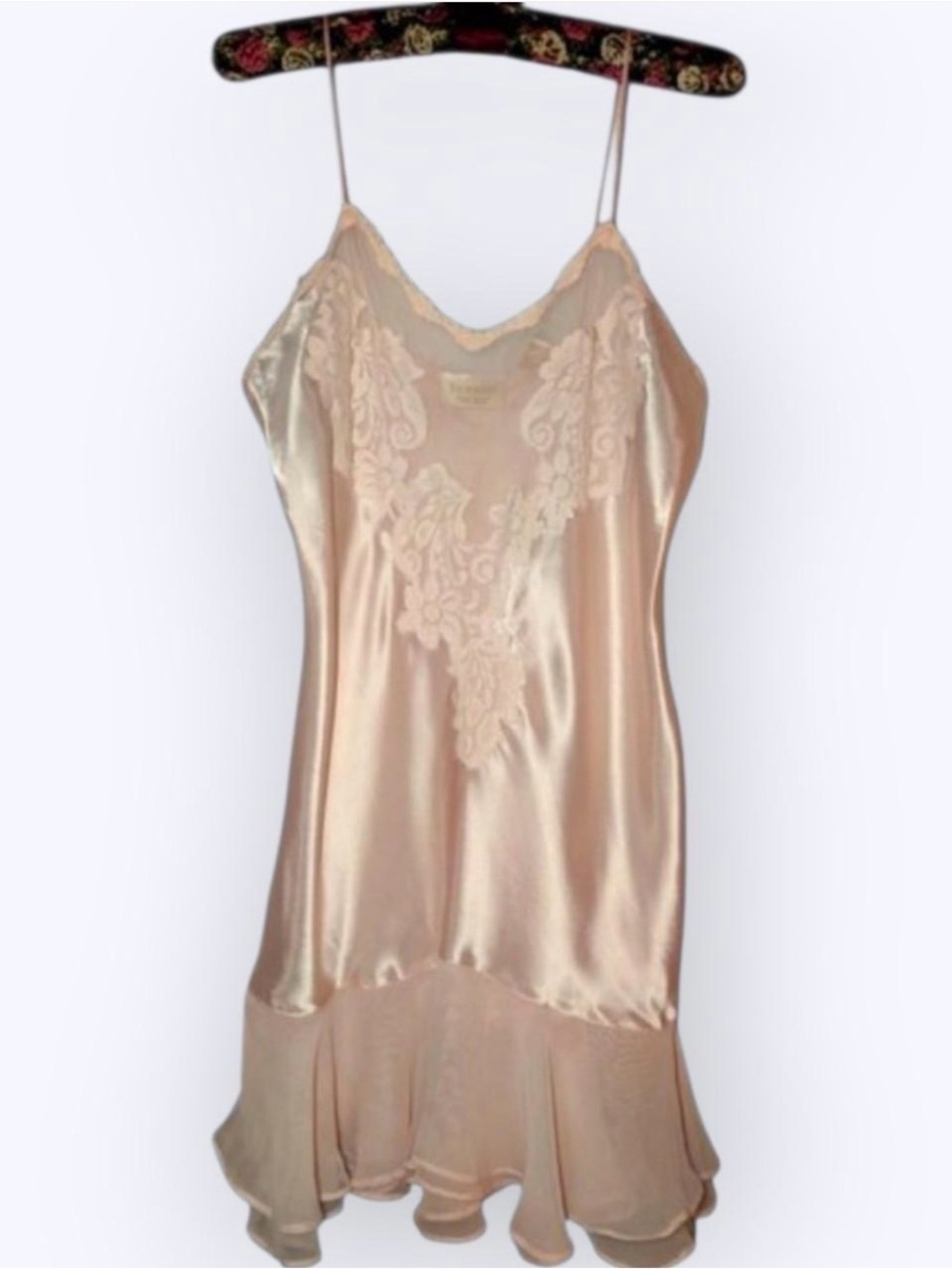 Vintage Victoria's Secret Blush Satin Slip with Lace V-Front